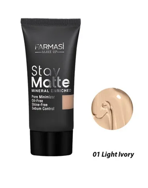 Stay Matte Foundation Matte Finish makiažo pagrindas, 01 LIGHT IVORY, 30ml.